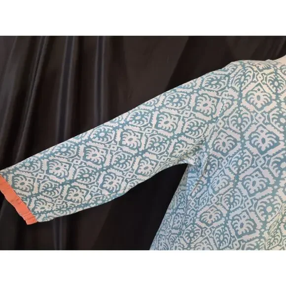 Tuckernuck Oliphant Blue Geometric Block Print Cotton Tunic Top XL - Picture 4 of 9